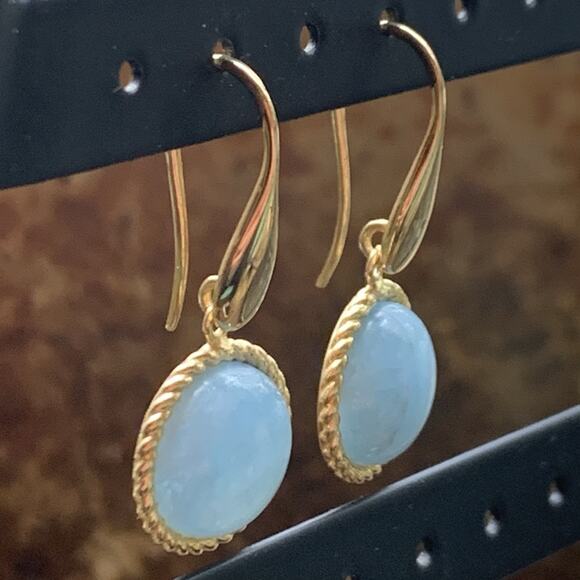 Gold Vermeil over Sterling Silver & Blue Chalcedony Earrings Dangle/Drop - Picture 6 of 9